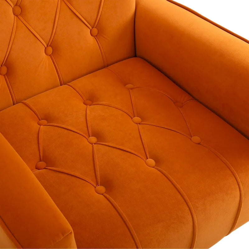 Upholstered Wingback Chair with Matching Ottoman – Gold Legs, Spring Support