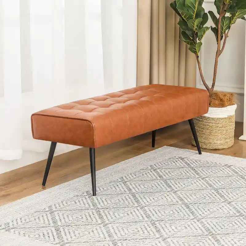Adeco 41 Inches Faux Leather Ottoman Bench for Living Room