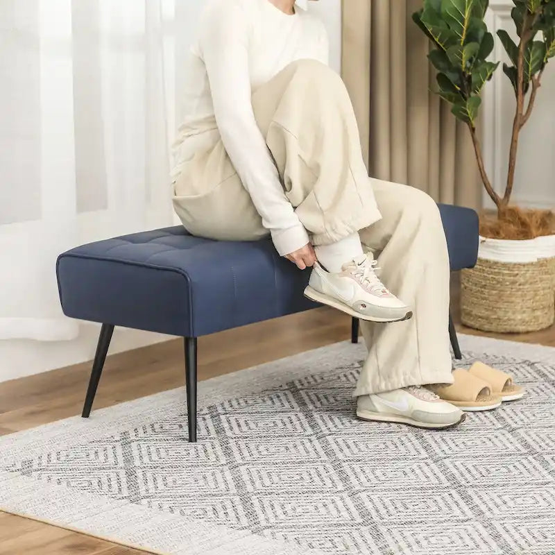 Adeco 41 Inches Faux Leather Ottoman Bench for Living Room