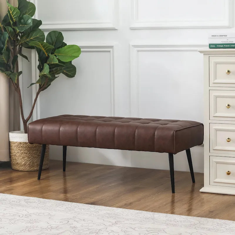 Adeco 41 Inches Faux Leather Ottoman Bench for Living Room