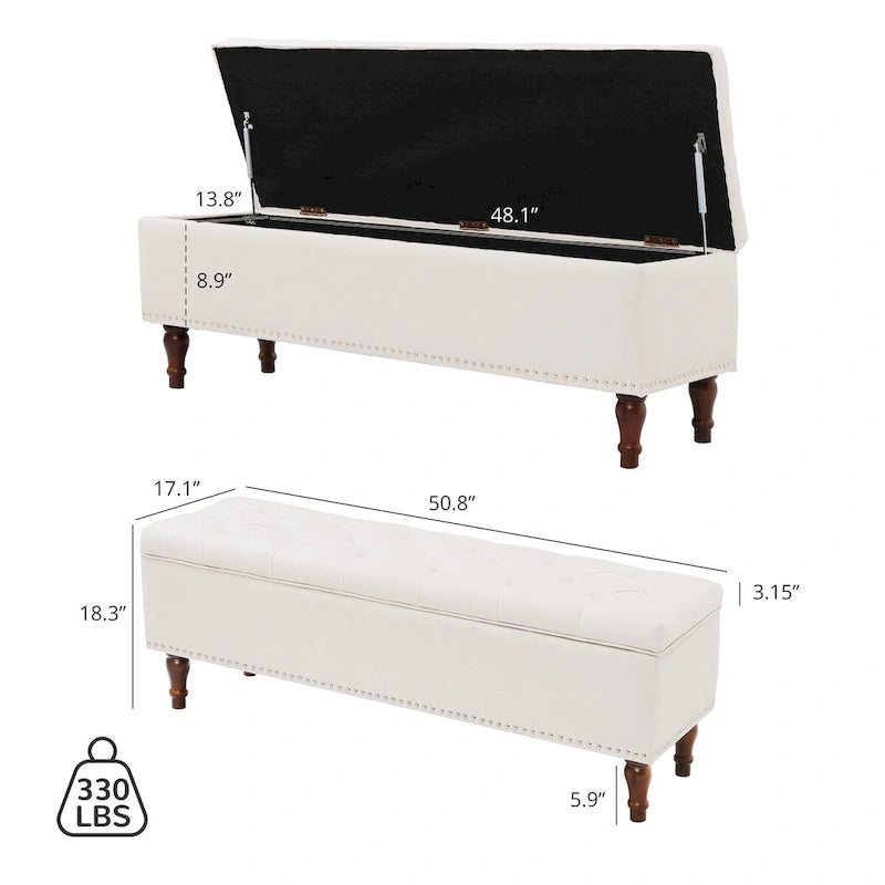 COZYMAN Tufted Storage Bench, Upholstered Ottoman with Storage for Bedroom - 50.8 W X 17.1 D X 18.3 H