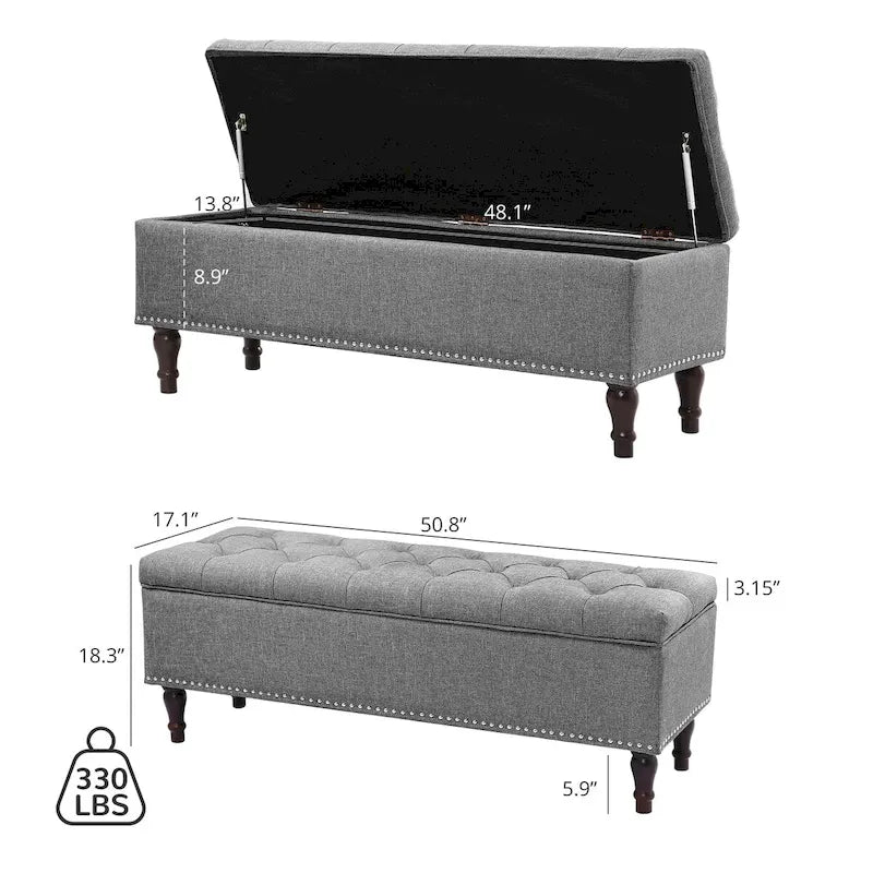COZYMAN Tufted Storage Bench, Upholstered Ottoman with Storage for Bedroom - 50.8 W X 17.1 D X 18.3 H