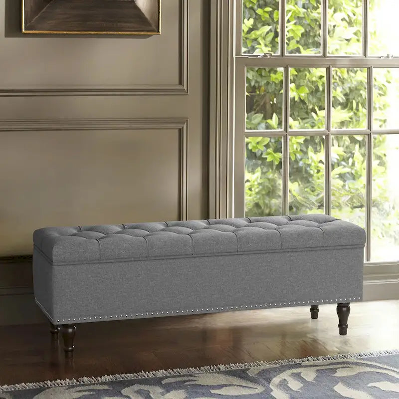 COZYMAN Tufted Storage Bench, Upholstered Ottoman with Storage for Bedroom - 50.8 W X 17.1 D X 18.3 H