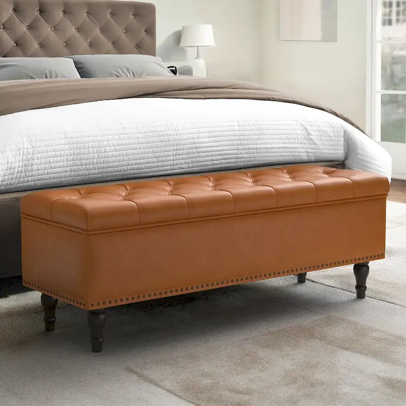 COZYMAN Tufted Storage Bench, Upholstered Ottoman with Storage for Bedroom - 50.8 W X 17.1 D X 18.3 H