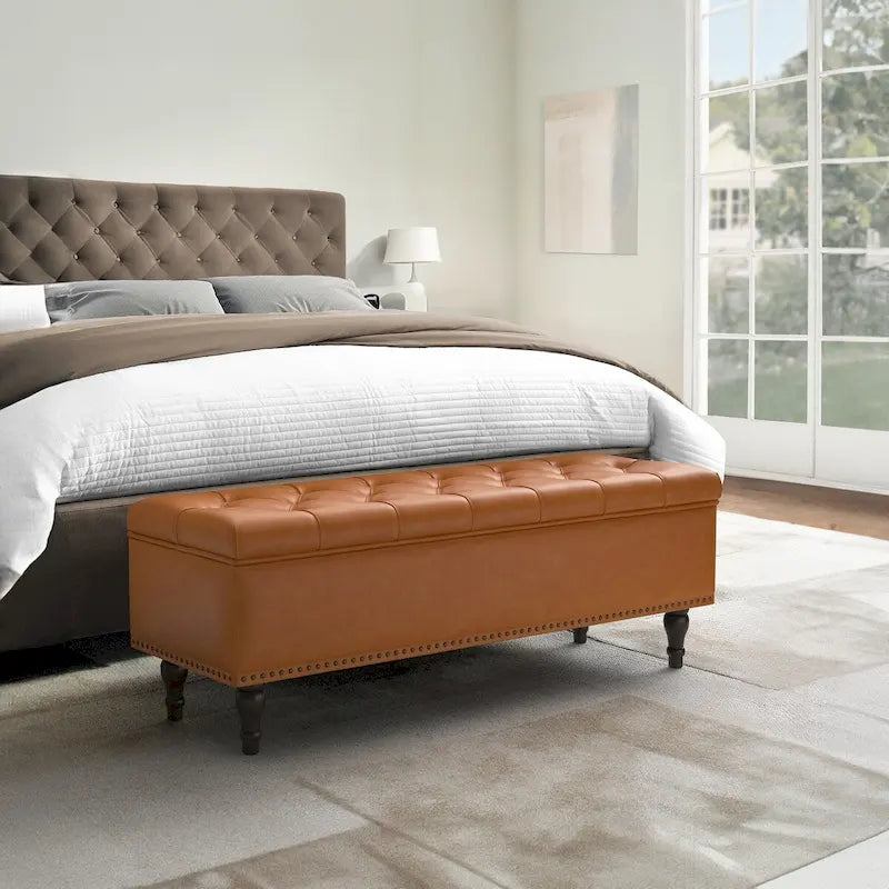 COZYMAN Tufted Storage Bench, Upholstered Ottoman with Storage for Bedroom - 50.8 W X 17.1 D X 18.3 H