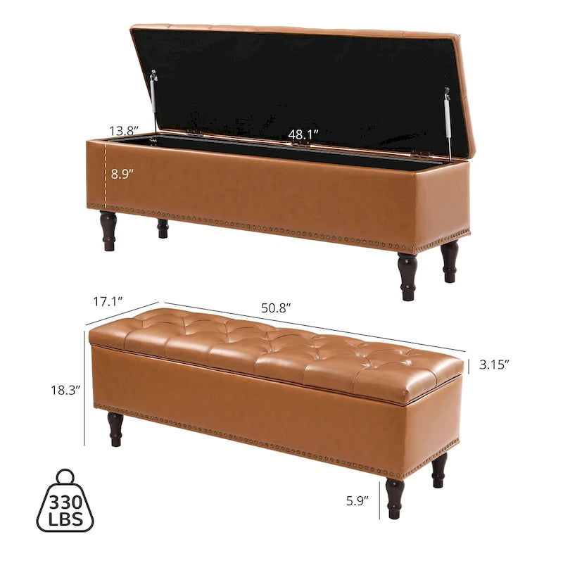 COZYMAN Tufted Storage Bench, Upholstered Ottoman with Storage for Bedroom - 50.8 W X 17.1 D X 18.3 H