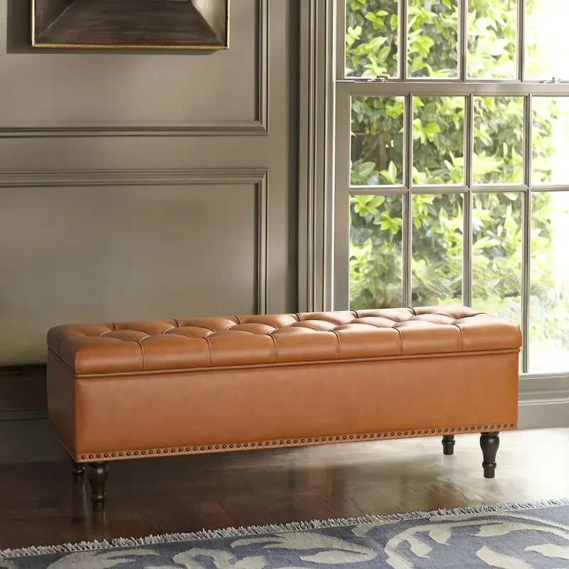 COZYMAN Tufted Storage Bench, Upholstered Ottoman with Storage for Bedroom - 50.8 W X 17.1 D X 18.3 H