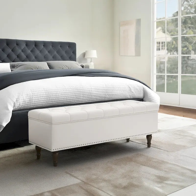 COZYMAN Tufted Storage Bench, Upholstered Ottoman with Storage for Bedroom - 50.8 W X 17.1 D X 18.3 H