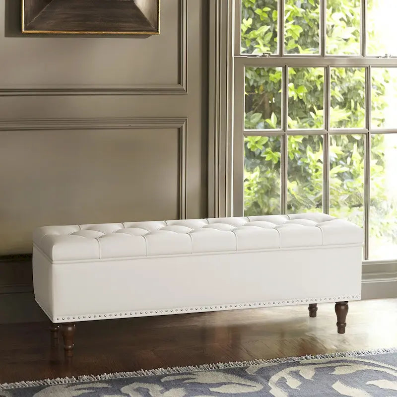 COZYMAN Tufted Storage Bench, Upholstered Ottoman with Storage for Bedroom - 50.8 W X 17.1 D X 18.3 H