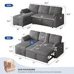 Moasis L-shaped 3-seater Reversible Sectional Sofa Bed Sleeper with Storage and Cushions