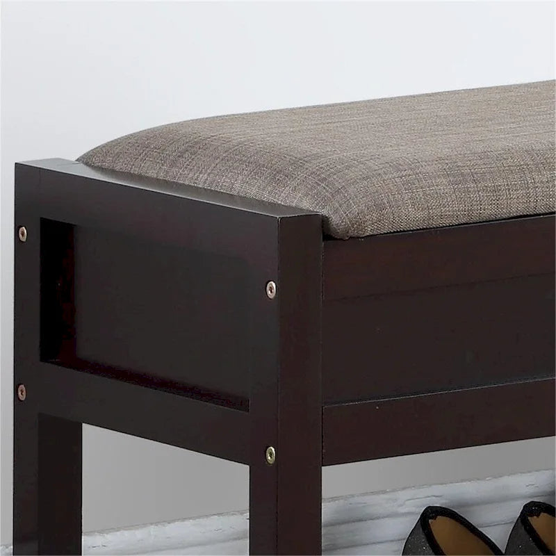 Wood Shoe Storage Bench with Lift-up Seat Cushion