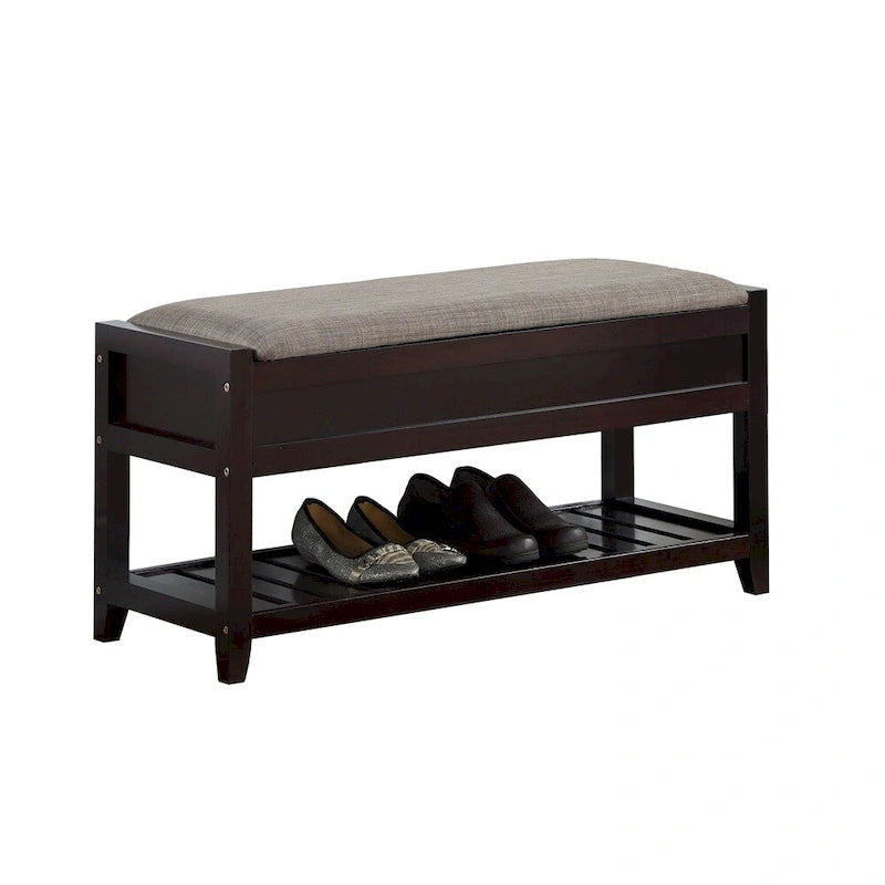 Wood Shoe Storage Bench with Lift-up Seat Cushion