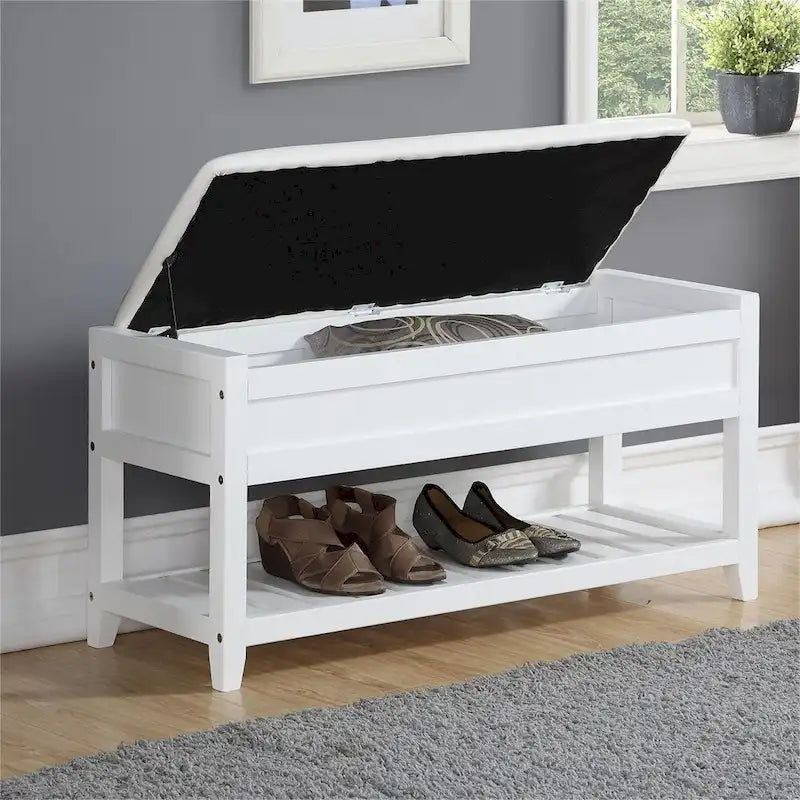 Wood Shoe Storage Bench with Lift-up Seat Cushion