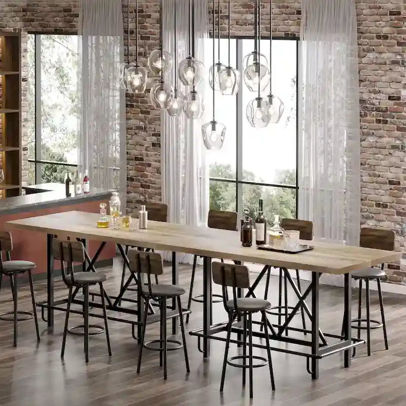 6-People Counter Bar Height Pub Table withe Footrest, Tall Bar Table with Thicken Wood Tabletop and Metal Frame for Home/Kitchen