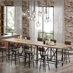 6-People Counter Bar Height Pub Table withe Footrest, Tall Bar Table with Thicken Wood Tabletop and Metal Frame for Home/Kitchen