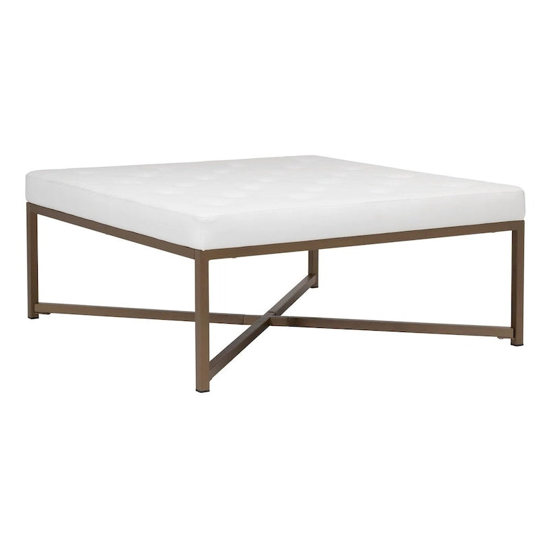 Studio Designs Home Camber Metal and Tufted Leather Large Cocktail Ottoman