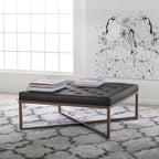 Studio Designs Home Camber Metal and Tufted Leather Large Cocktail Ottoman
