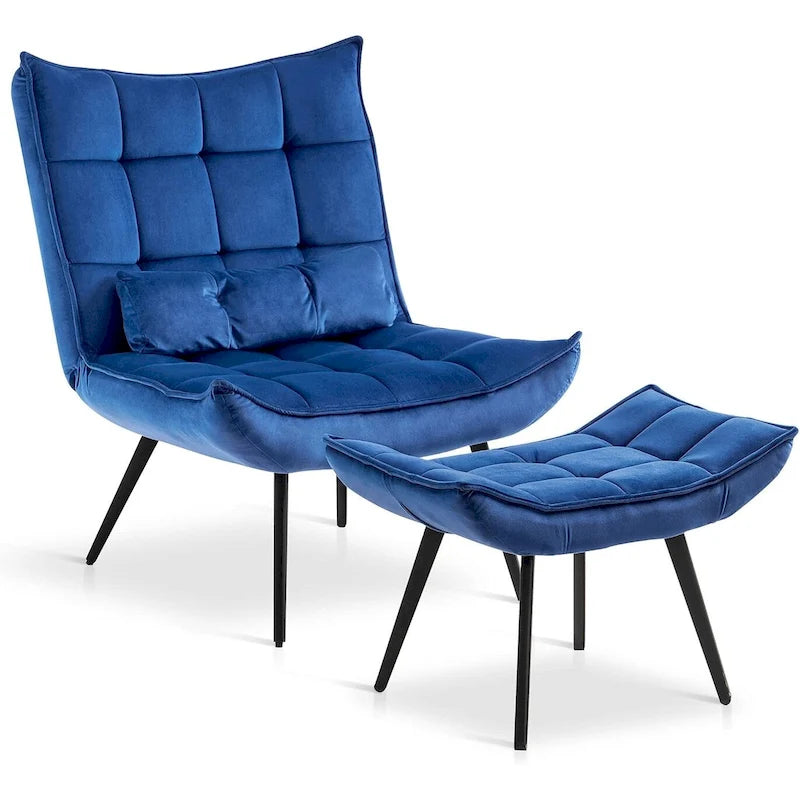 Mcombo Accent Chair with Ottoman, Velvet Tufted Wingback Chair, Upholstered Chairs with Metal Legs for Bedroom Living Room 4079