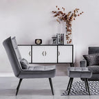 Mcombo Accent Chair with Ottoman, Velvet Tufted Wingback Chair, Upholstered Chairs with Metal Legs for Bedroom Living Room 4079