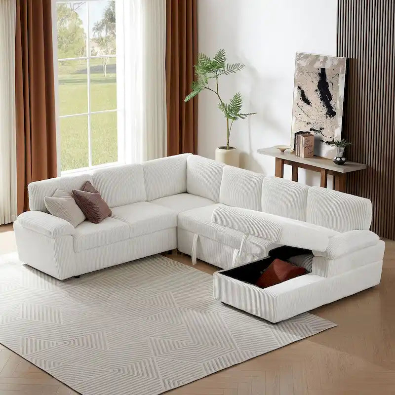 Modular Storage Sectional Sofa Couch Free Combination L/U Shaped Corduroy Upholstered Convertible Sleeper Sofabed Daybed