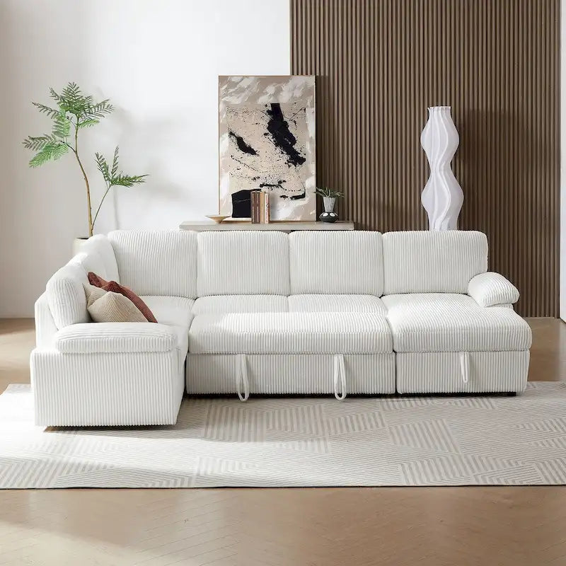 Modular Storage Sectional Sofa Couch Free Combination L/U Shaped Corduroy Upholstered Convertible Sleeper Sofabed Daybed