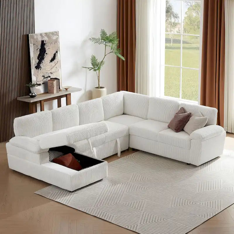 Modular Storage Sectional Sofa Couch Free Combination L/U Shaped Corduroy Upholstered Convertible Sleeper Sofabed Daybed