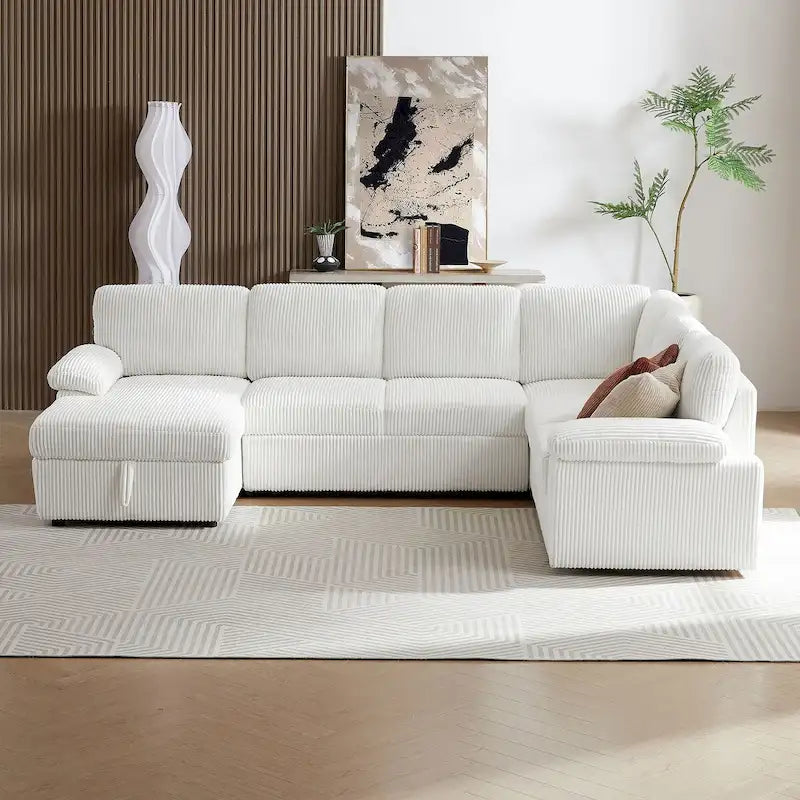 Modular Storage Sectional Sofa Couch Free Combination L/U Shaped Corduroy Upholstered Convertible Sleeper Sofabed Daybed