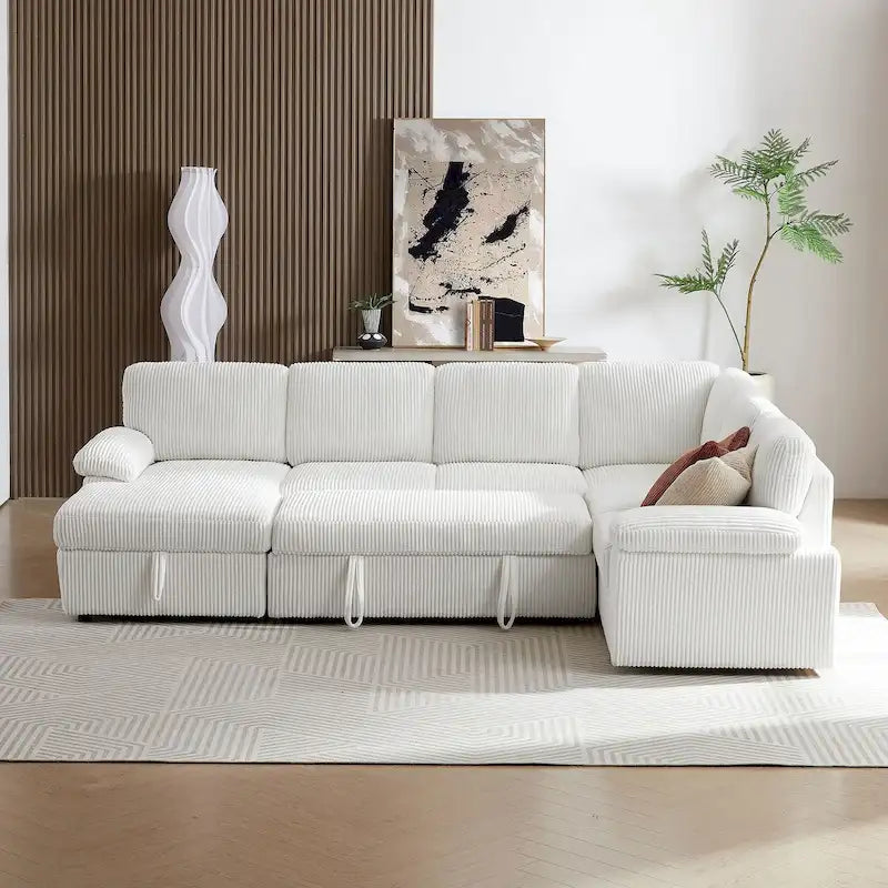 Modular Storage Sectional Sofa Couch Free Combination L/U Shaped Corduroy Upholstered Convertible Sleeper Sofabed Daybed