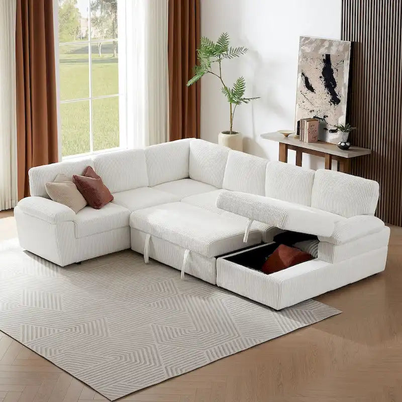 Modular Storage Sectional Sofa Couch Free Combination L/U Shaped Corduroy Upholstered Convertible Sleeper Sofabed Daybed