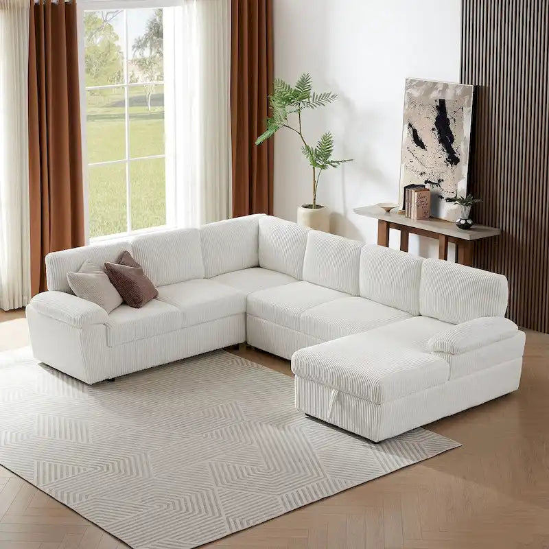 Modular Storage Sectional Sofa Couch Free Combination L/U Shaped Corduroy Upholstered Convertible Sleeper Sofabed Daybed