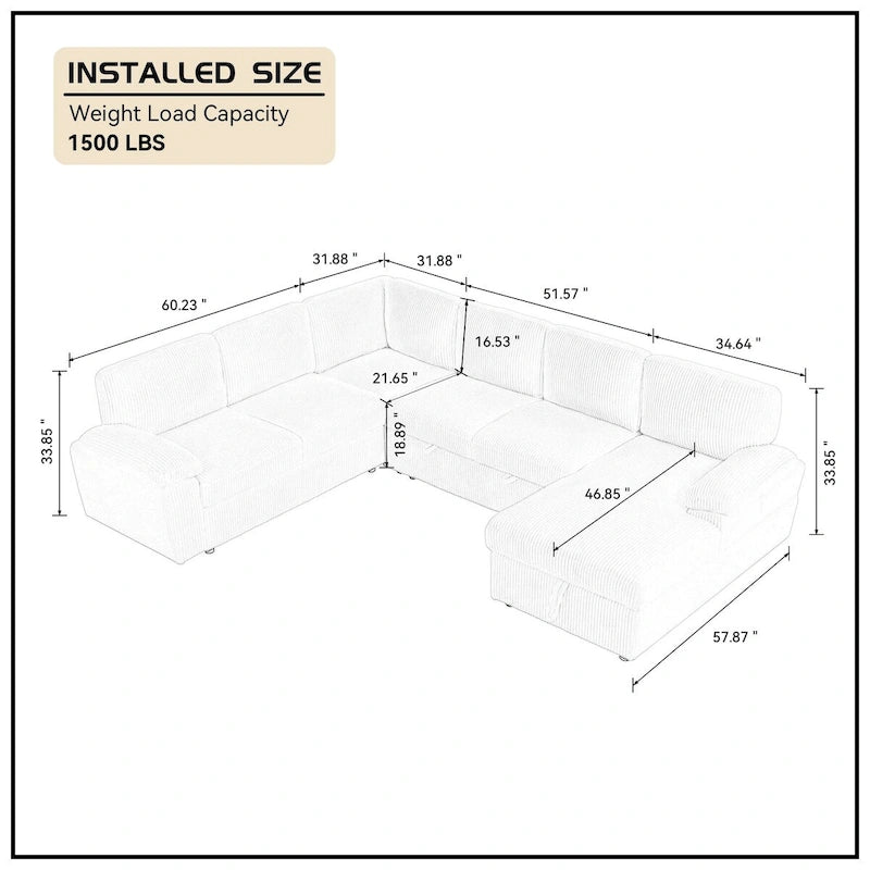 Modular Storage Sectional Sofa Couch Free Combination L/U Shaped Corduroy Upholstered Convertible Sleeper Sofabed Daybed