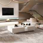 Modern LED-Lit Coffee Table with Tempered Glass Top & 2 Drawers – 7-Color LED