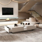 Modern LED-Lit Coffee Table with Tempered Glass Top & 2 Drawers – 7-Color LED