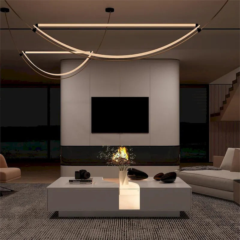 Modern LED-Lit Coffee Table with Tempered Glass Top & 2 Drawers – 7-Color LED