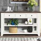 Modern Solid Pine Wood Top Console Table with 3 Drawers and 2 Shelves