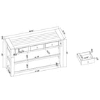 Modern Solid Pine Wood Top Console Table with 3 Drawers and 2 Shelves