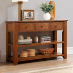 Modern Solid Pine Wood Top Console Table with 3 Drawers and 2 Shelves