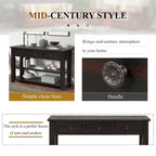 Modern Solid Pine Wood Top Console Table with 3 Drawers and 2 Shelves