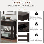 Modern Solid Pine Wood Top Console Table with 3 Drawers and 2 Shelves