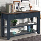 Modern Solid Pine Wood Top Console Table with 3 Drawers and 2 Shelves