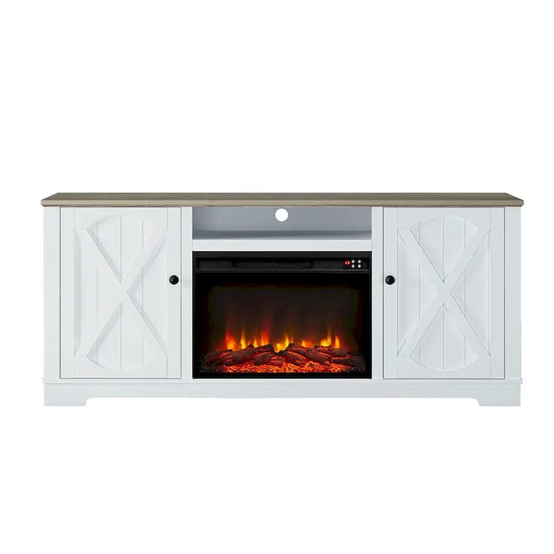 70 Farmhouse TV Stand with Fireplace, Fits up to 75 TV - 70W x 30H x 14.5D