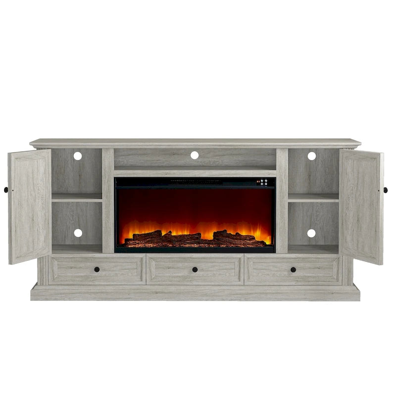 Farmhouse 72 TV Stand with Fireplace - Accommodates up to 75 TV - 73W x 35H x 14D