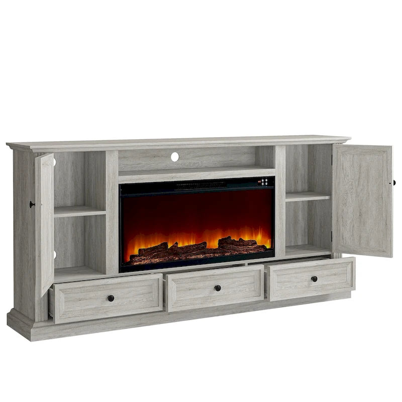 Farmhouse 72 TV Stand with Fireplace - Accommodates up to 75 TV - 73W x 35H x 14D