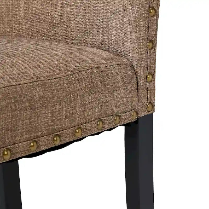 Glitzhome 38H Set of 2 High Back Linen Fabric Studded Dining Chairs with Footpads