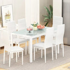 Grondin Modern Style 7-Piece Dining Room Table Set with Tempered Glass Tabletop and 6 PU Leather Upholstered Chairs