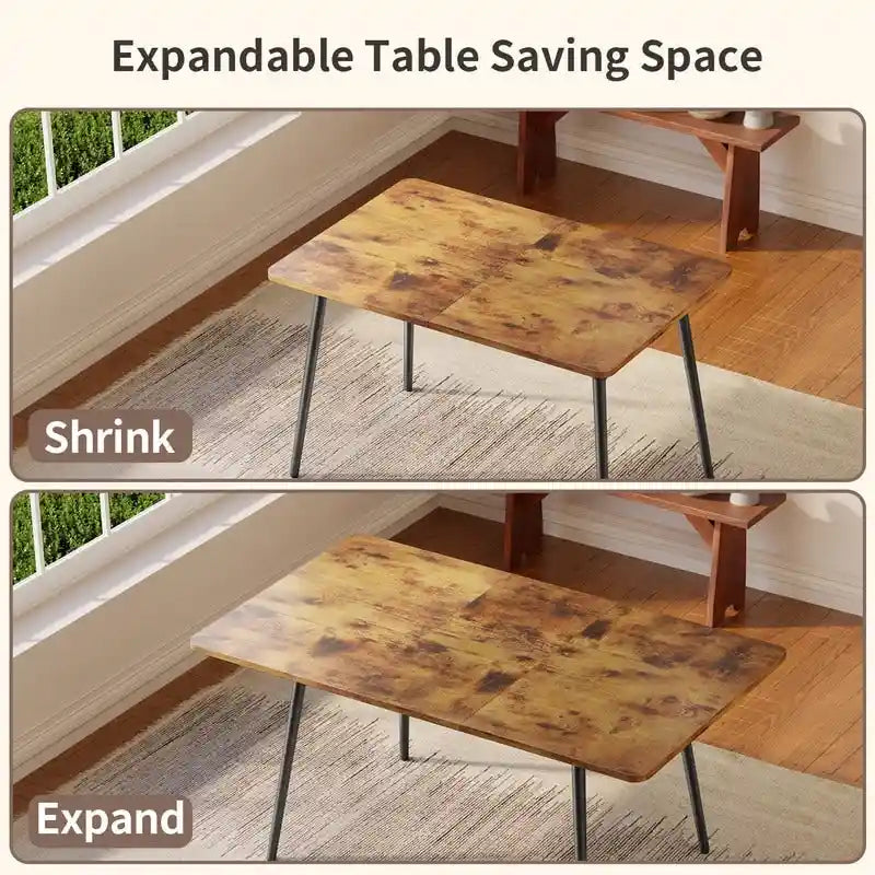 7 Piece Industrial Dining Table Set for Kitchen with 6 Chairs Longboard Backrest