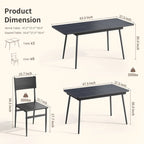 7 Piece Industrial Dining Table Set for Kitchen with 6 Chairs Longboard Backrest