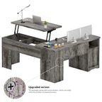 Modern Farmhouse Lift Top L-Shaped Desk with Charge Station, Corner Desk with File Drawers for Home Office