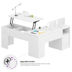 Modern Farmhouse Lift Top L-Shaped Desk with Charge Station, Corner Desk with File Drawers for Home Office