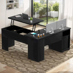 Modern Farmhouse Lift Top L-Shaped Desk with Charge Station, Corner Desk with File Drawers for Home Office